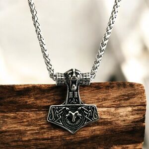 Men's hypoallergenic 316L Stainless Steel Viking Thors Hammer Pendant Necklace